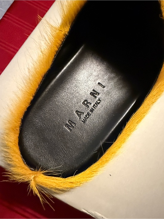 Marni Bright Yellow Fur Slide Mules main image 4